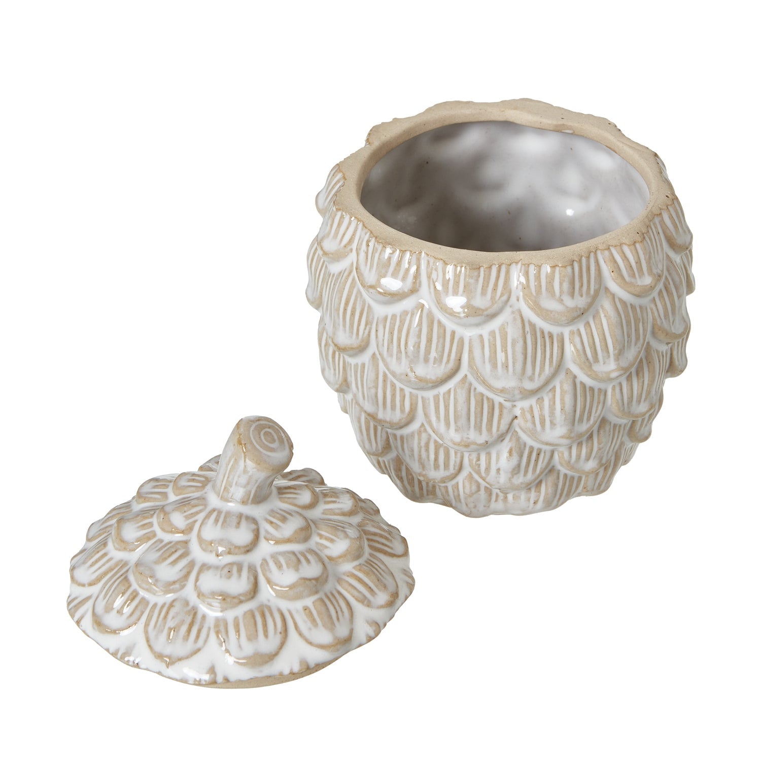 Elegant Medium Ceramic Pine Cone Trinket Dish With Lid - Darlington's Décor