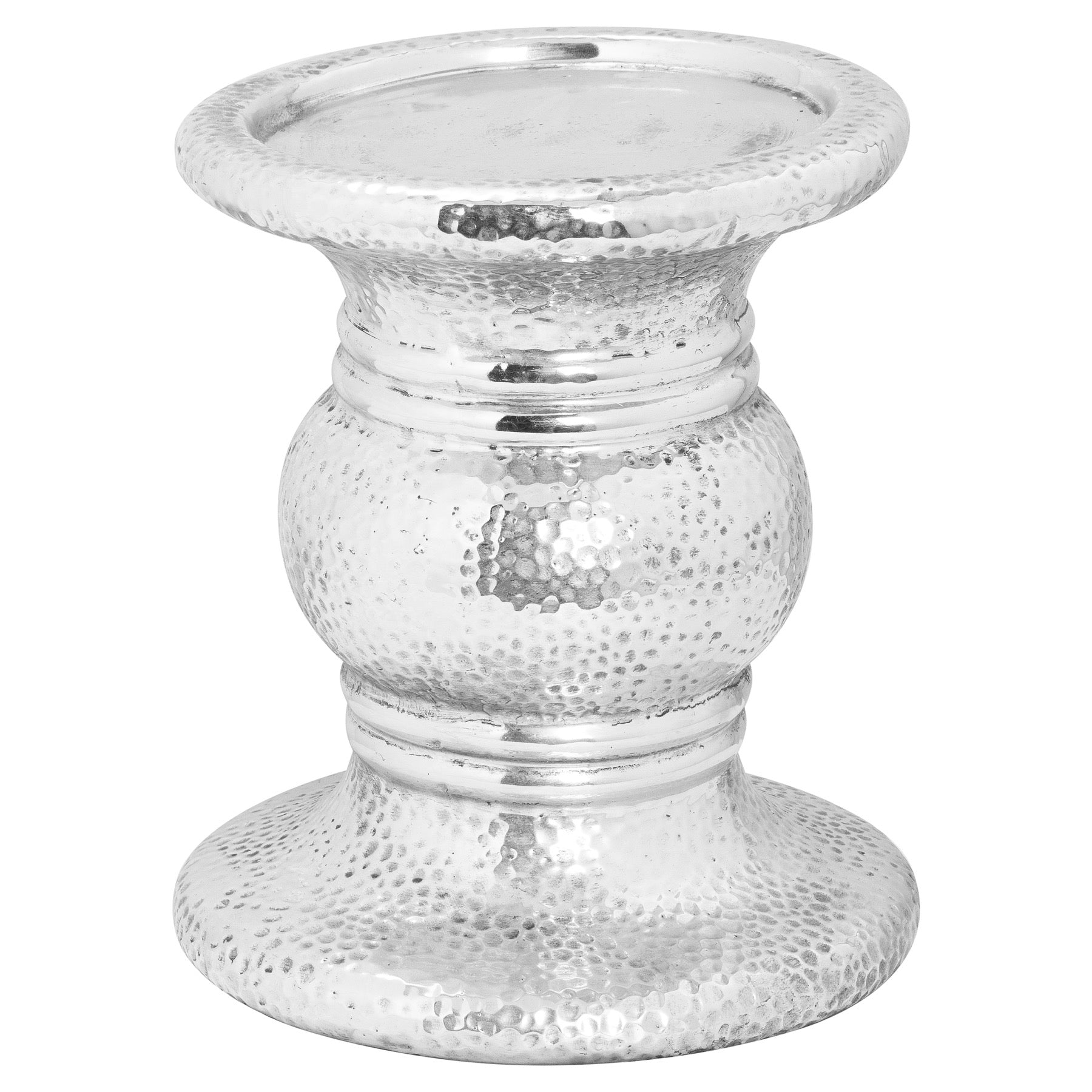 Elegant Silver Punch Faced Ceramic Large Candle Holder - Darlington's Décor