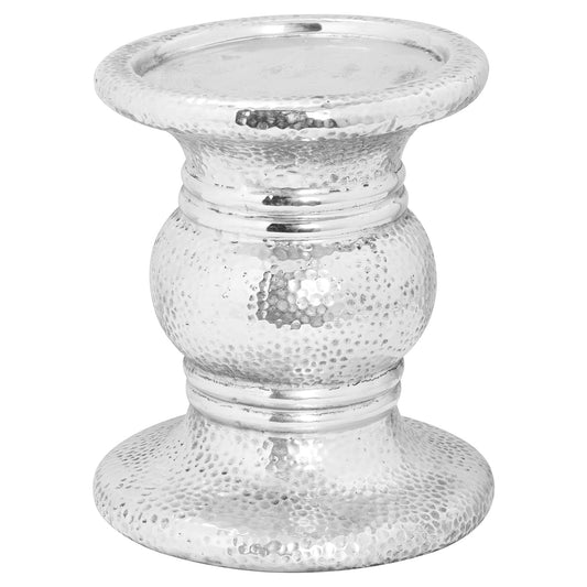 Elegant Silver Punch Faced Ceramic Large Candle Holder - Darlington's Décor