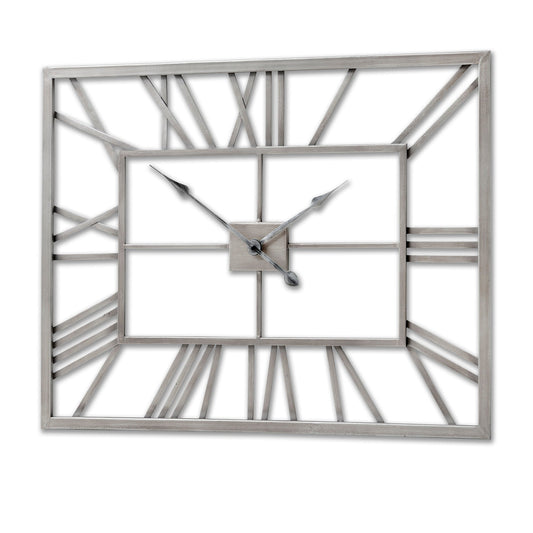 Elegant Silver Rectangular Skeleton Wall Clock Design - Darlington's Décor