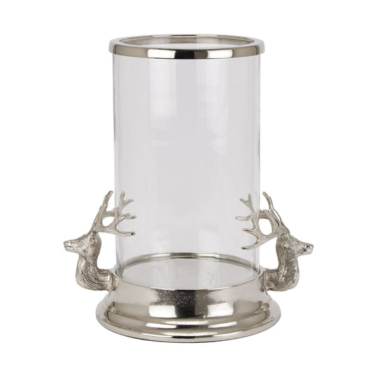 Elegant Silver Stag Heads Hurricane Lantern for Any Decor - Darlington's Décor
