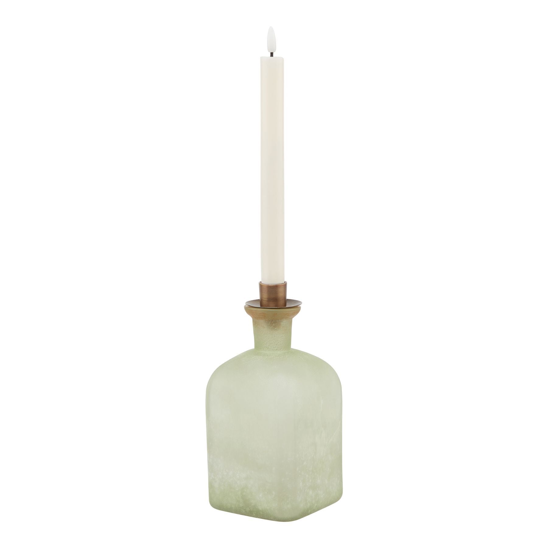 Elegant Smoked Sage and Aged Brass Large Candle Holder Vase - Darlington's Décor