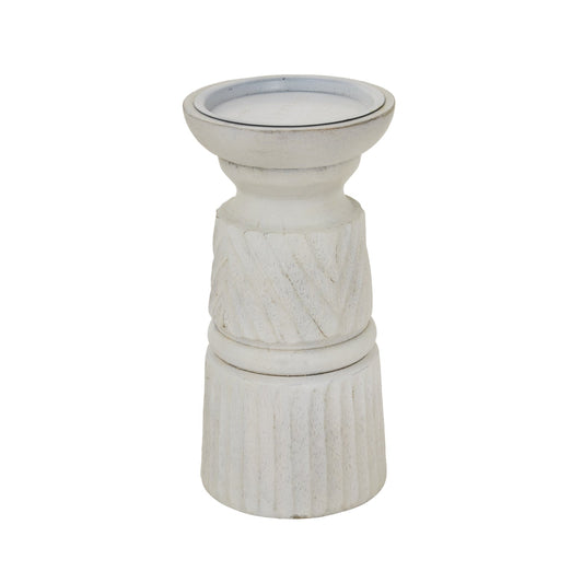 Elegant White Carved Candle Holder for Timeless Decor - Darlington's Décor
