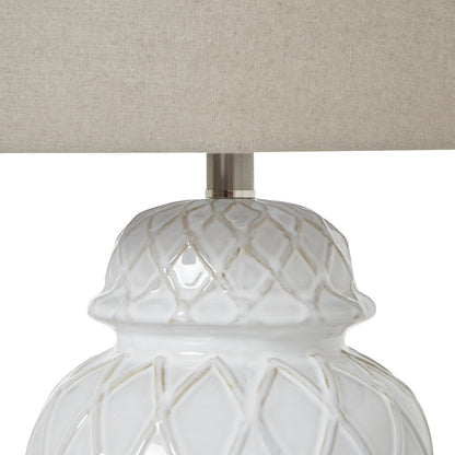 Elegant White Ceramic Ginger Jar Lamp With Linen Shade - Darlington's Décor