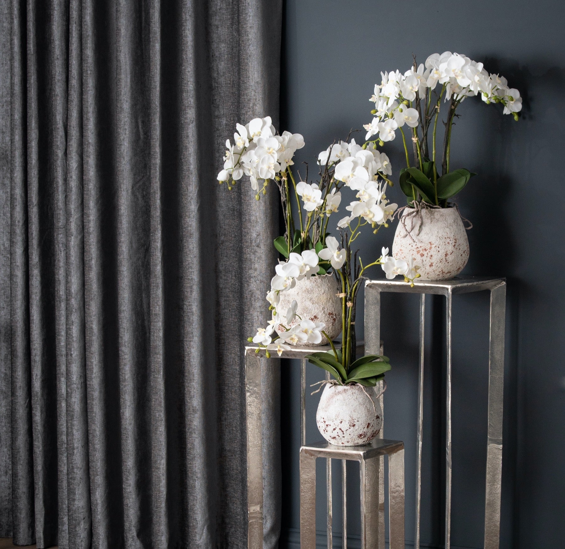 Elegant White Orchid In Stone Pot For Home Décor - Darlington's Décor