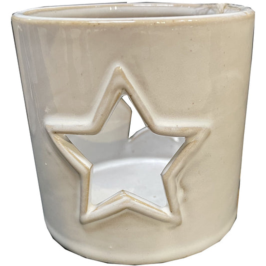 Enchanting White Ceramic Star Cut - Out Tealight Holder - Darlington's Décor