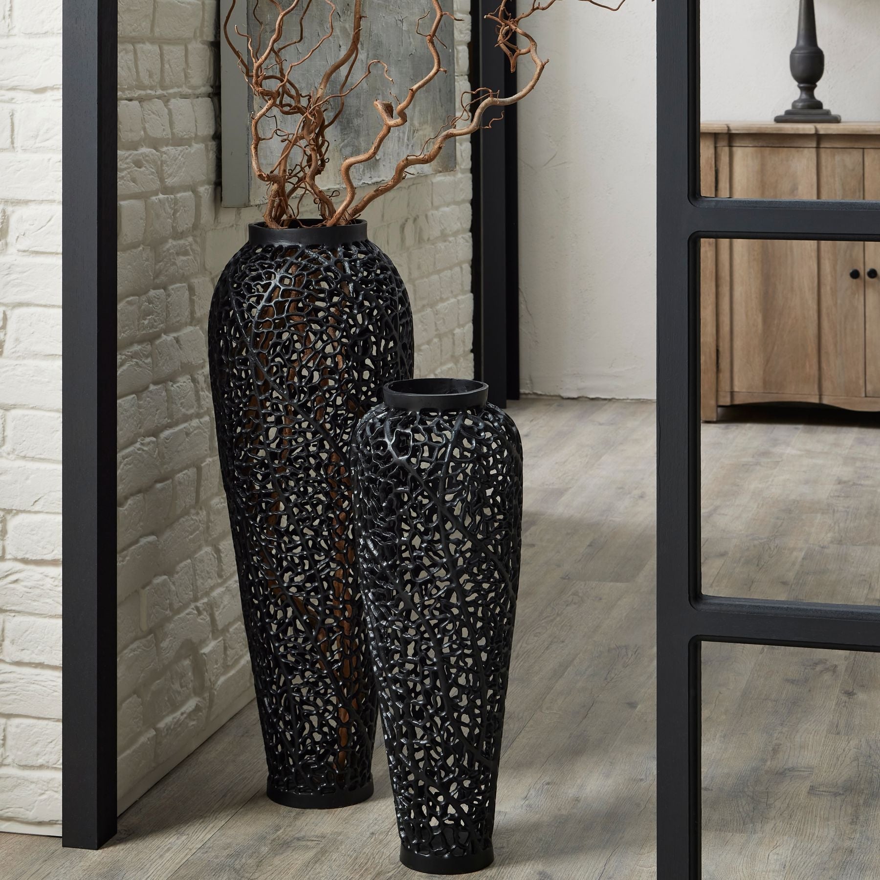 Exquisite Black Cast Lattice Vase for Modern Decor - Darlington's Décor