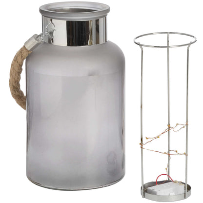Frosted Glass Lantern with Rope Detail and Interior LED Elegance - Darlington's Décor