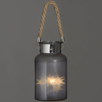 Frosted Glass Lantern with Rope Detail and Interior LED Elegance - Darlington's Décor