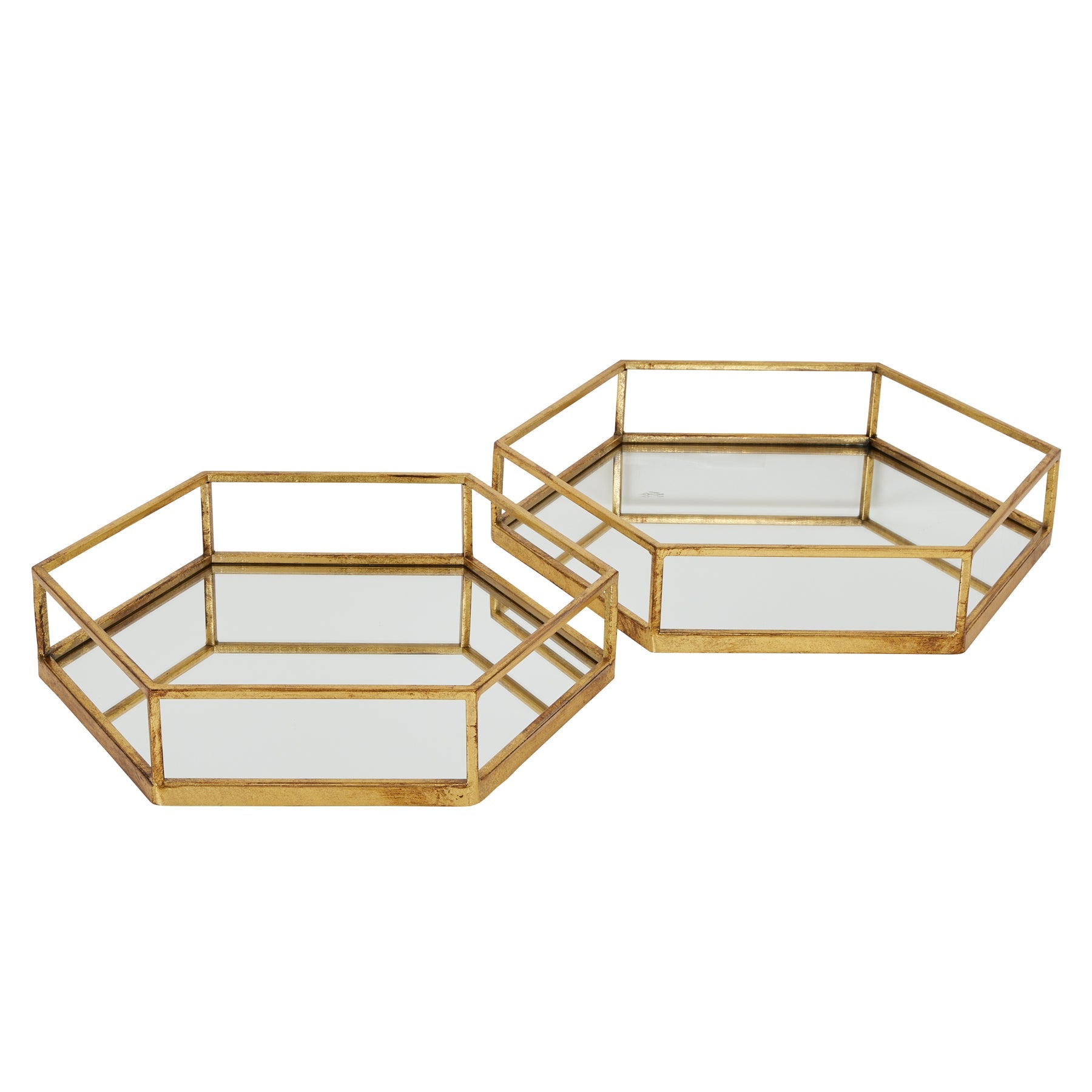 Gold Hexagon Set Of Two Trays for Elegant Display - Darlington's Décor