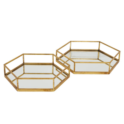 Gold Hexagon Set Of Two Trays for Elegant Display - Darlington's Décor