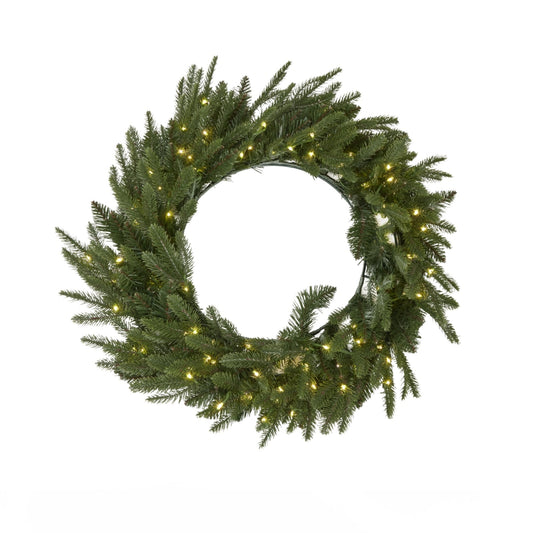 Green Pre - Lit Woodland 100 Led Fir Christmas Wreath Delight - Darlington's Décor