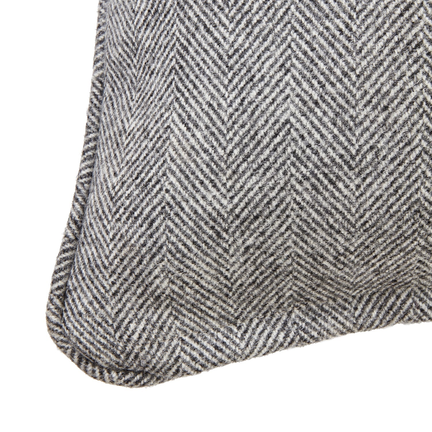 Grey Herringbone Pure Wool Cushion With Piped Edge Elegance - Darlington's Décor