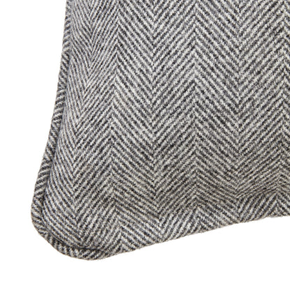 Grey Herringbone Pure Wool Cushion With Piped Edge Elegance - Darlington's Décor