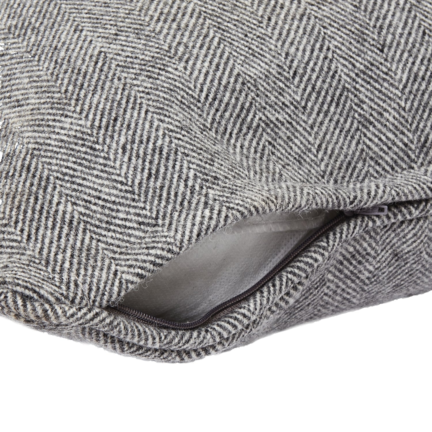 Grey Herringbone Pure Wool Cushion With Piped Edge Elegance - Darlington's Décor