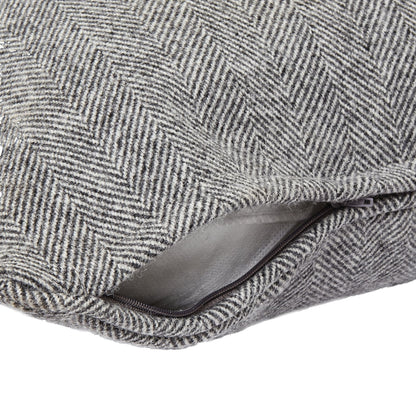 Grey Herringbone Pure Wool Cushion With Piped Edge Elegance - Darlington's Décor