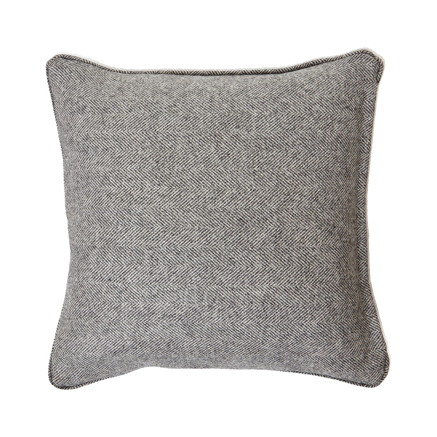 Grey Herringbone Pure Wool Cushion With Piped Edge Elegance - Darlington's Décor