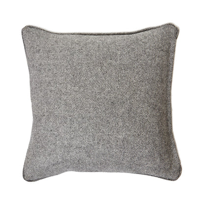 Grey Herringbone Pure Wool Cushion With Piped Edge Elegance - Darlington's Décor