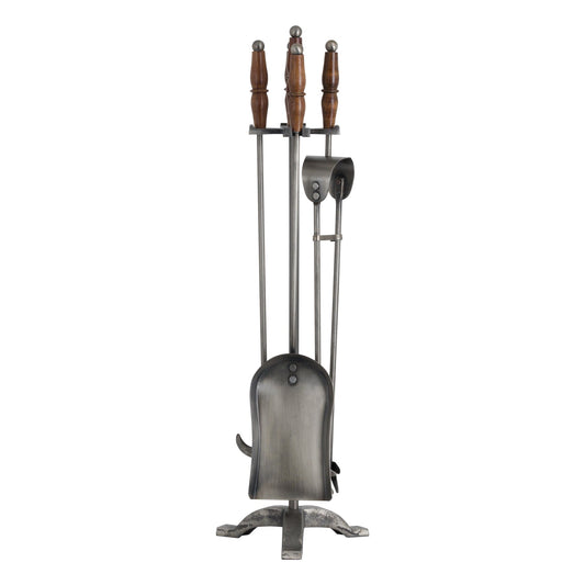 Hand Turned Fire Companion Set In Antique Pewter Elegance - Darlington's Décor