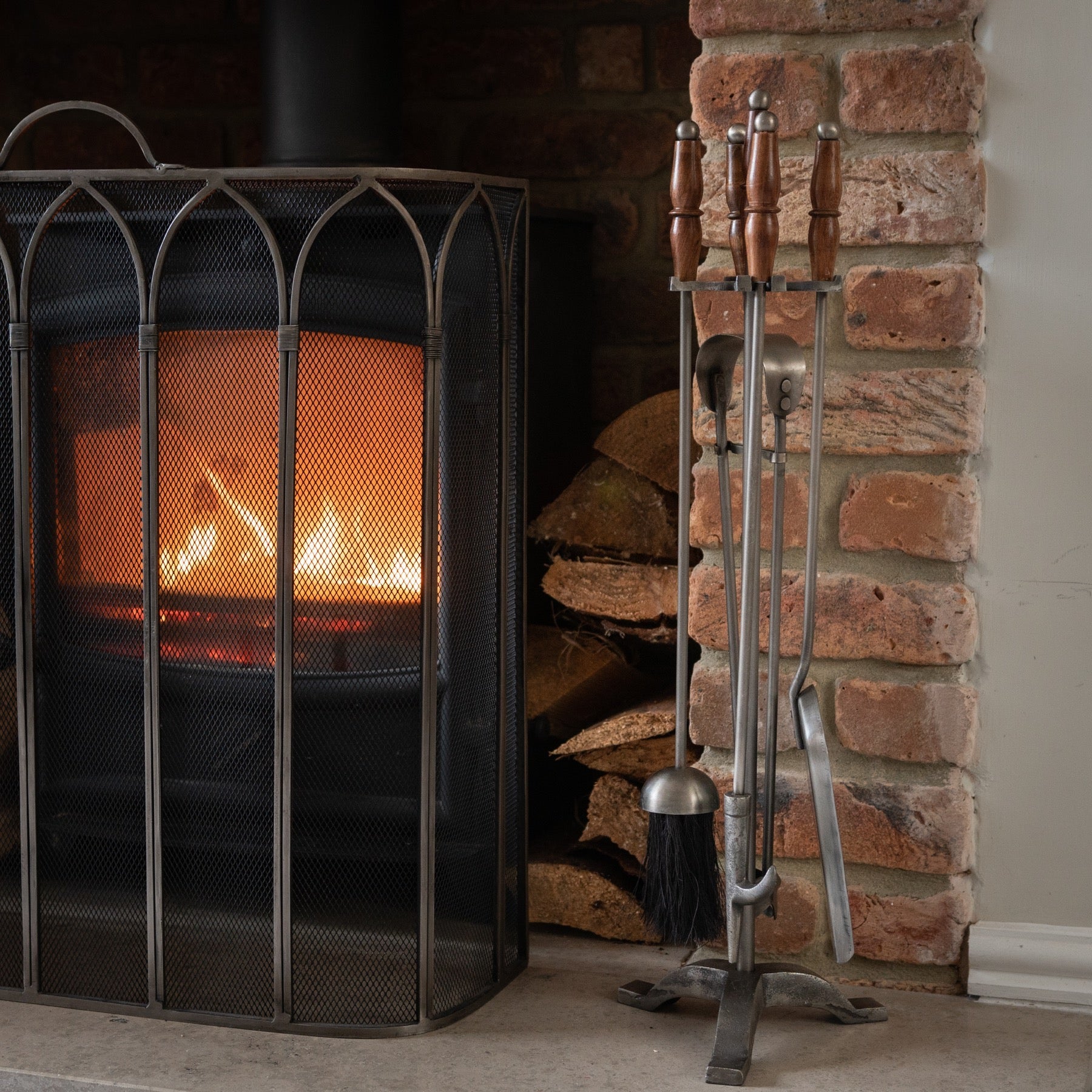 Hand Turned Fire Companion Set In Antique Pewter Elegance - Darlington's Décor