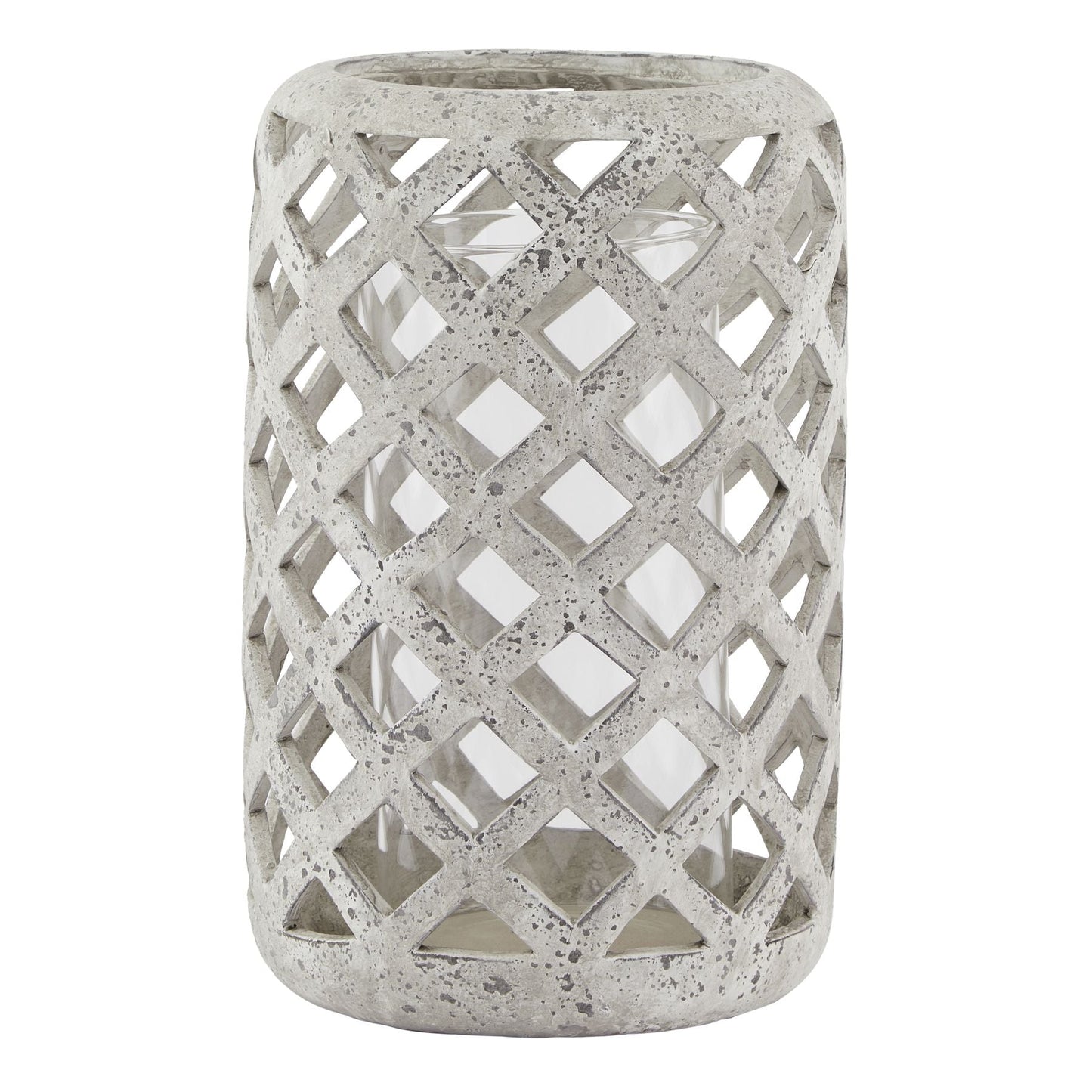 Large Grey Stone Effect Hurricane Lantern for Cozy Spaces - Darlington's Décor