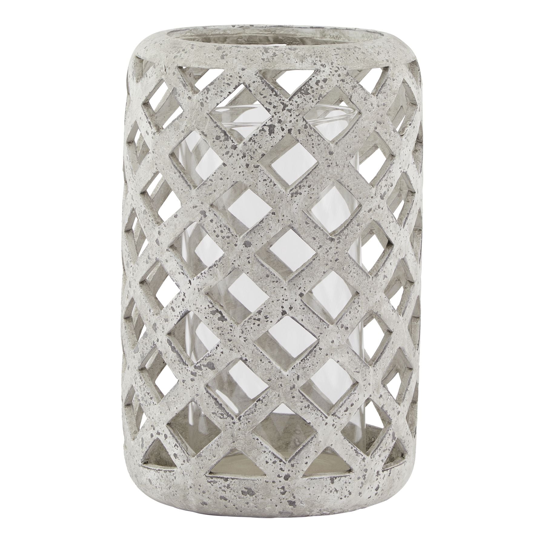 Large Grey Stone Effect Hurricane Lantern for Cozy Spaces - Darlington's Décor