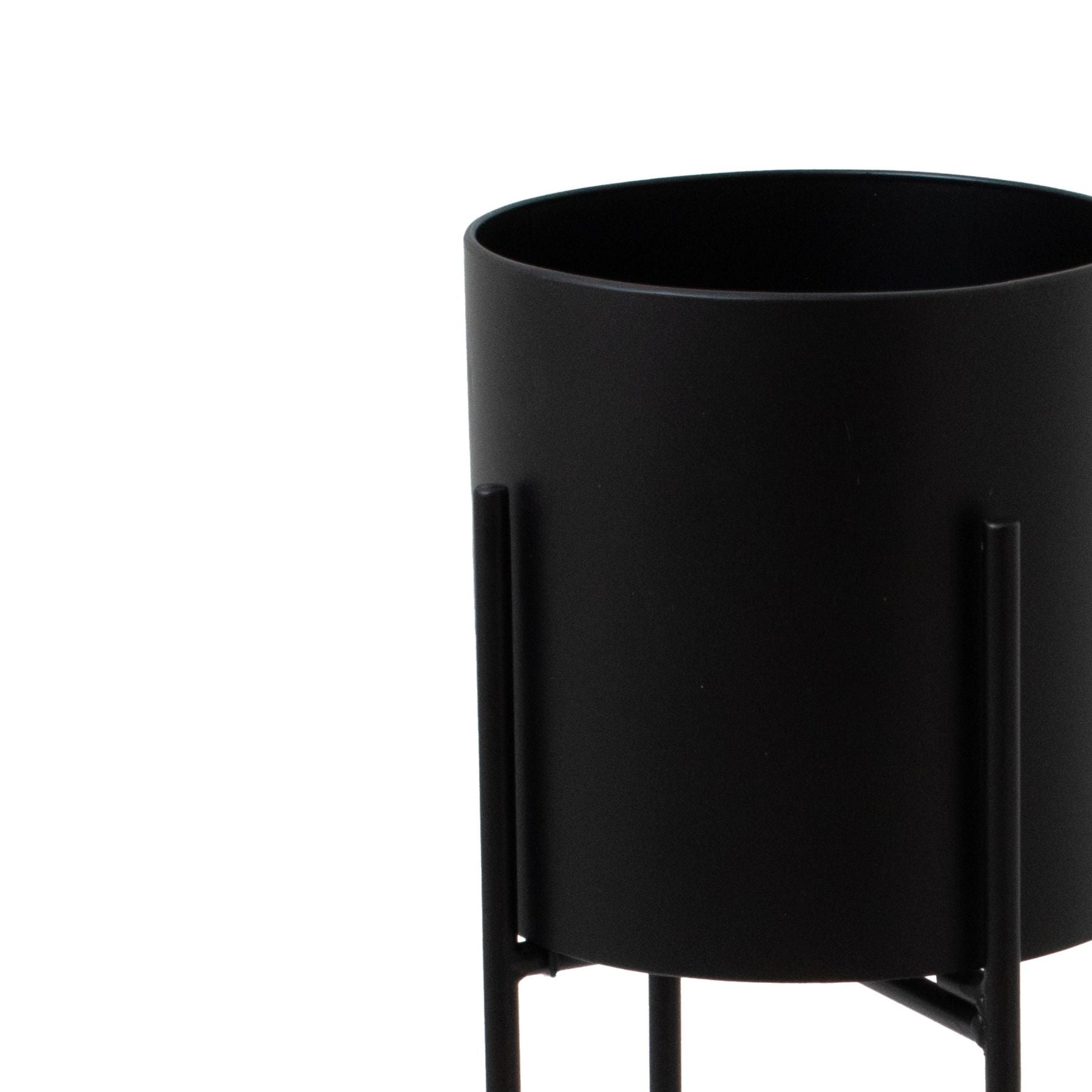 Large Matt Black Cylindrical Planter On Black Frame - Darlington's Décor