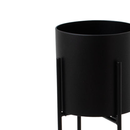 Large Matt Black Cylindrical Planter On Black Frame - Darlington's Décor
