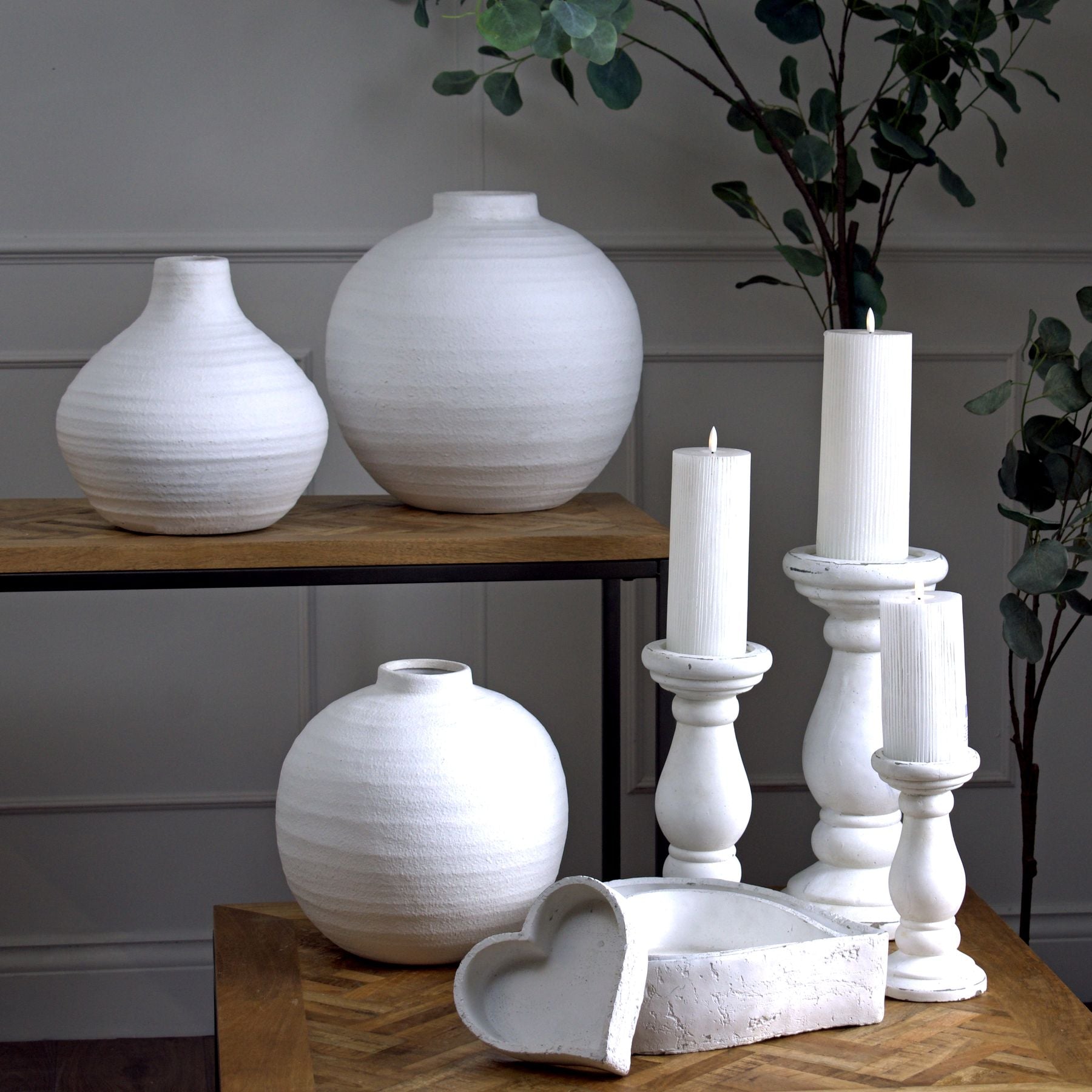 Large Matt White Ceramic Candle Holder for Modern Elegance - Darlington's Décor