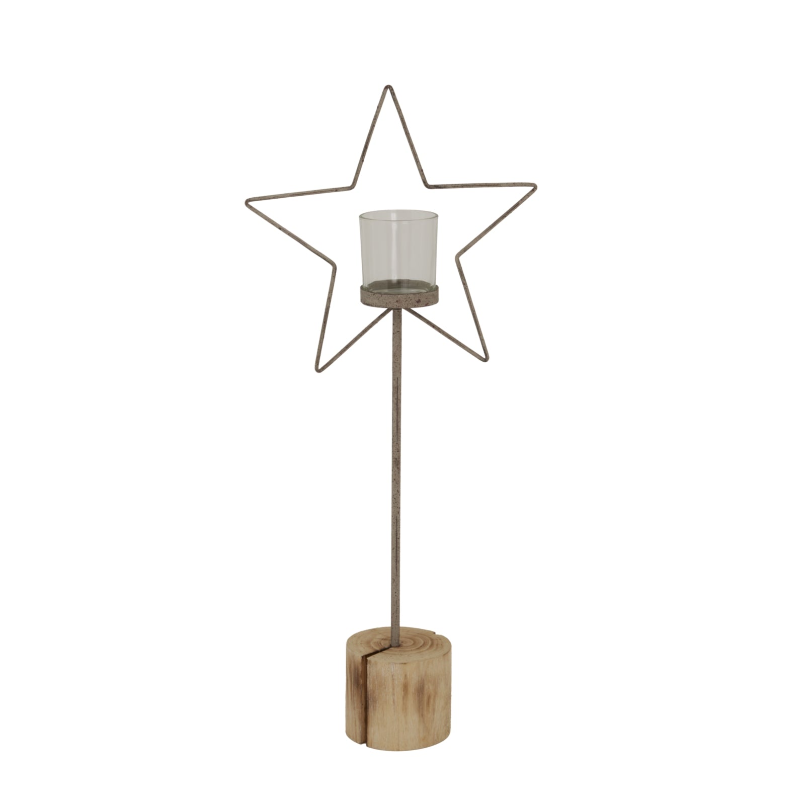 Large Natural Rustic Star On Wood Stand With Glass Votive Decor - Darlington's Décor