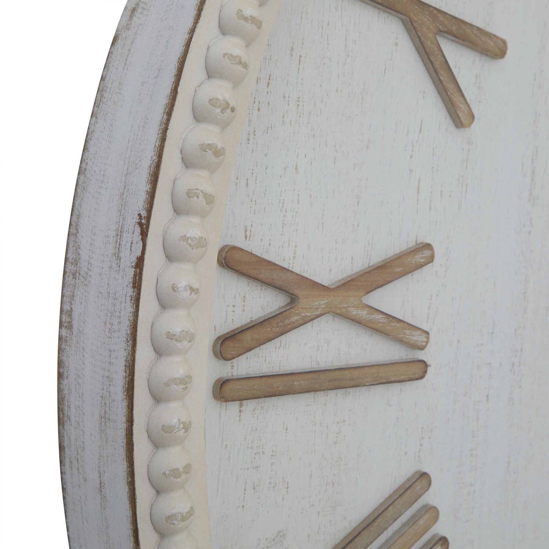 Large Rustic White Clock With Beaded Frame Decor - Darlington's Décor