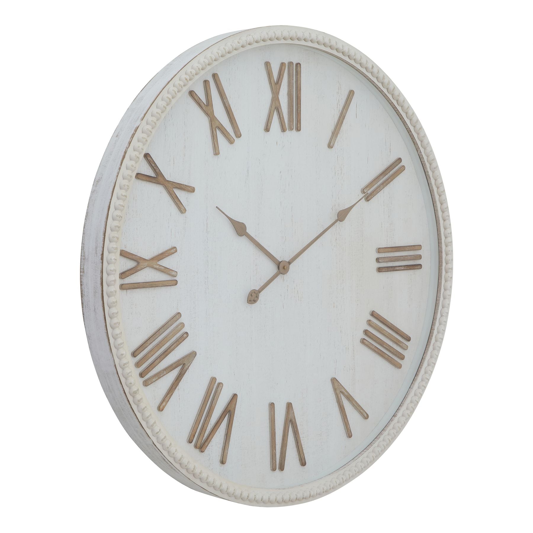 Large Rustic White Clock With Beaded Frame Decor - Darlington's Décor