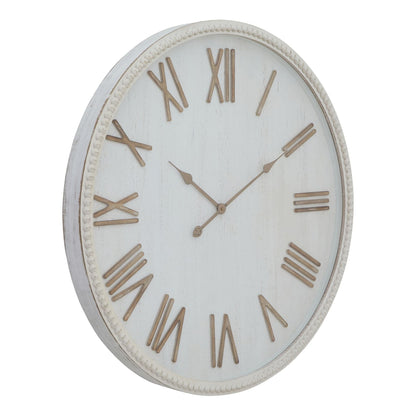 Large Rustic White Clock With Beaded Frame Decor - Darlington's Décor