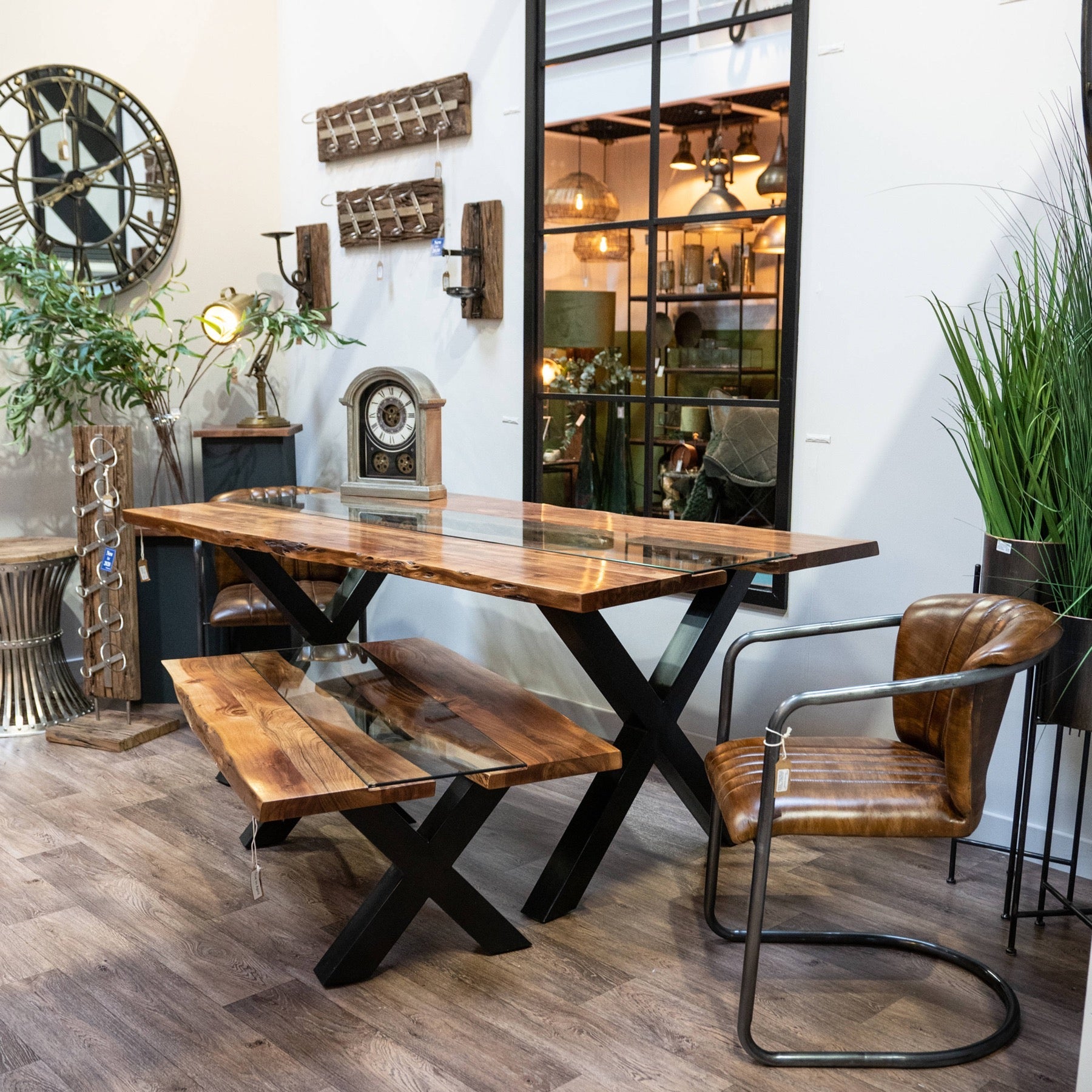 Stunning Live Edge Collection River Dining Table with Glass Center - Darlington's Décor