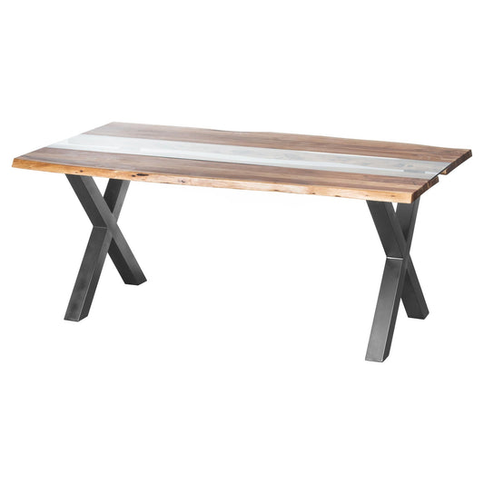 Stunning Live Edge Collection River Dining Table with Glass Center - Darlington's Décor