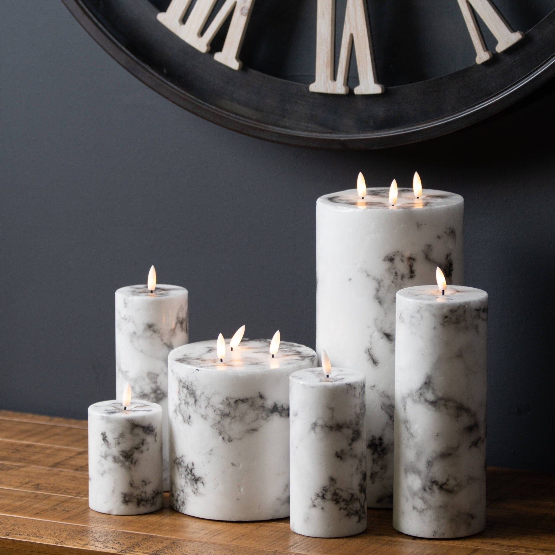 Luxe Collection Natural Glow 3x8 Marble Effect LED Candle - Darlington's Décor