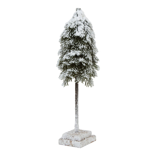 Medium Snowy Cedar Tree On Wood Block Display - Darlington's Décor