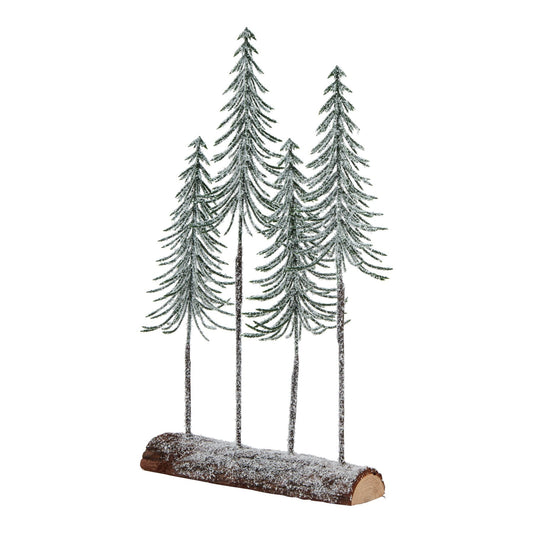 Medium Snowy Spindle Tree Quad In Wood Log Display - Darlington's Décor
