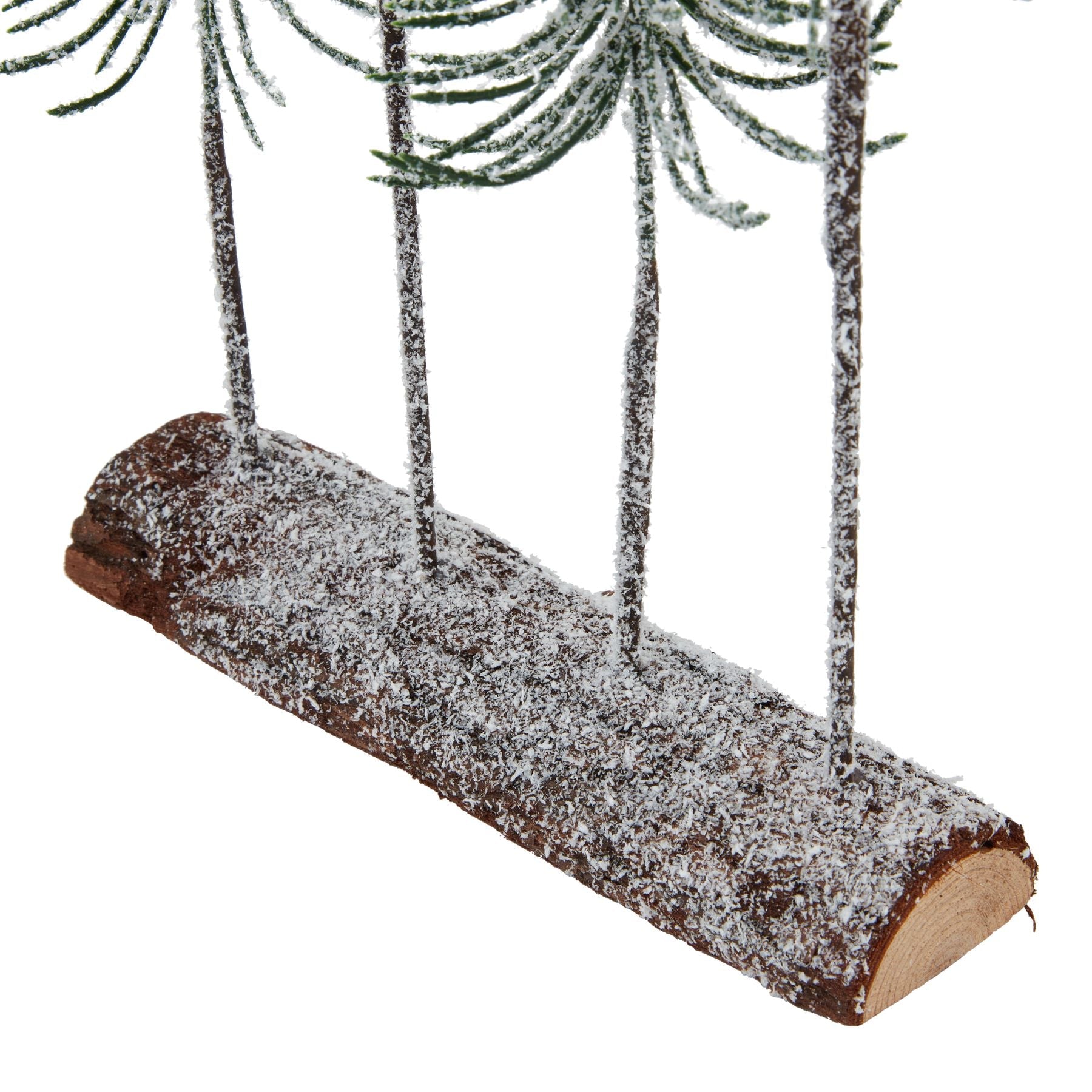 Medium Snowy Spindle Tree Quad In Wood Log Display - Darlington's Décor