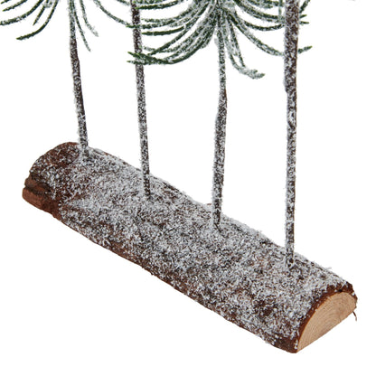 Medium Snowy Spindle Tree Quad In Wood Log Display - Darlington's Décor