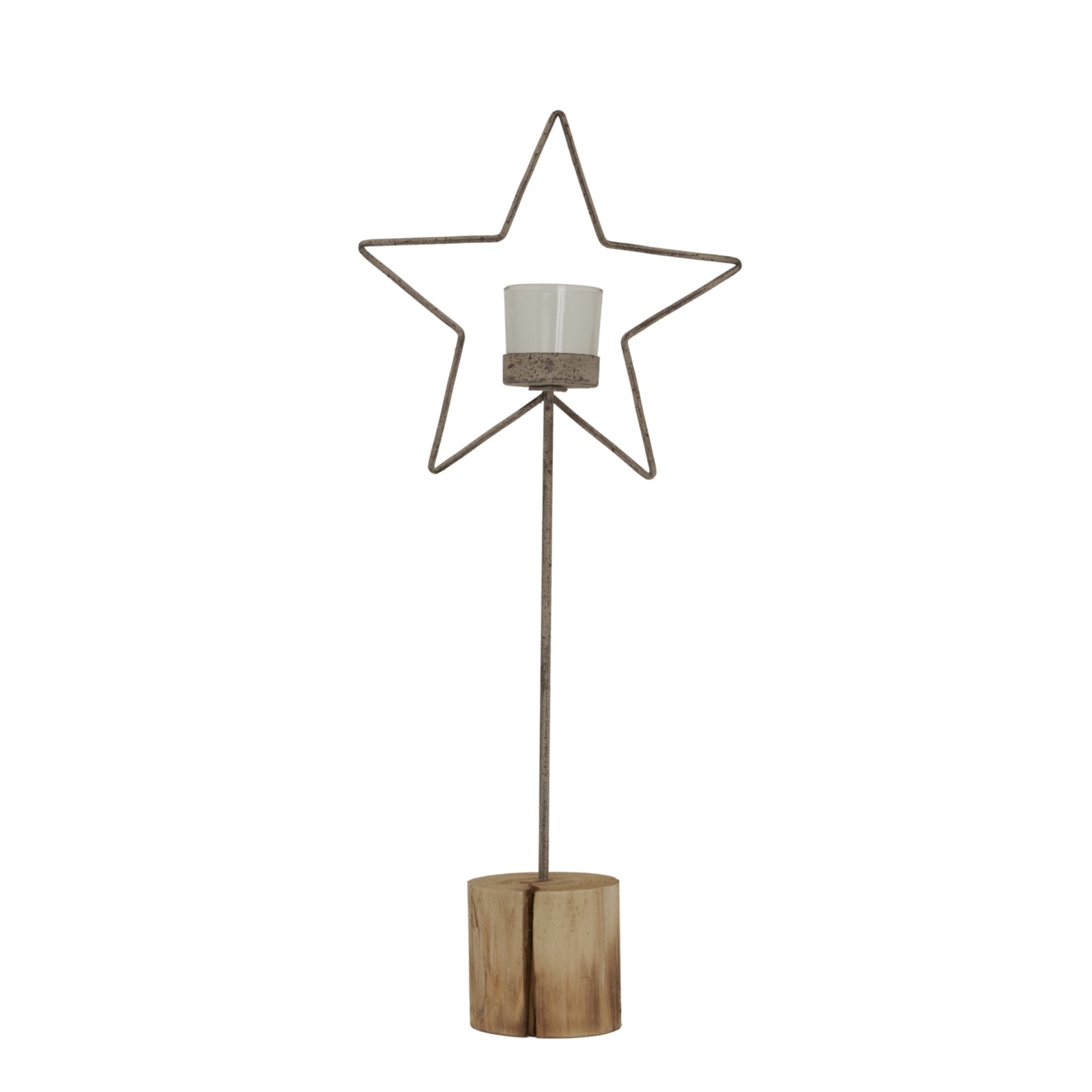 Natural Rustic Star On Wood Stand With Glass Votive Decor - Darlington's Décor
