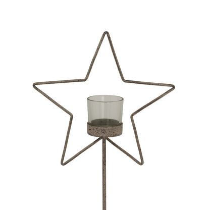 Natural Rustic Star On Wood Stand With Glass Votive Decor - Darlington's Décor
