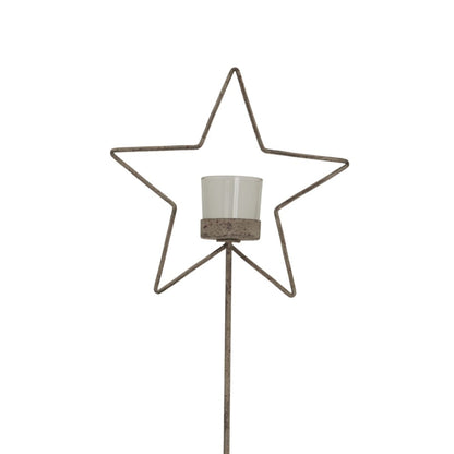 Natural Rustic Star On Wood Stand With Glass Votive Decor - Darlington's Décor