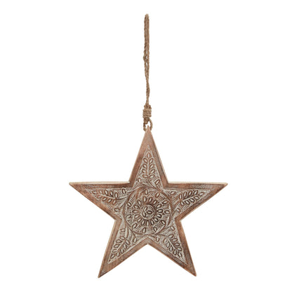 Natural Wooden Large Patterned Hanging Star Decor - Darlington's Décor