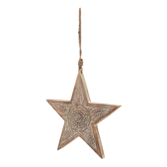 Natural Wooden Large Patterned Hanging Star Decor - Darlington's Décor