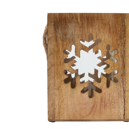 Natural Wooden Large Snowflake Tealight Candle Holder Decor - Darlington's Décor