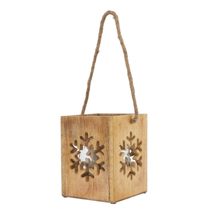 Natural Wooden Large Snowflake Tealight Candle Holder Decor - Darlington's Décor