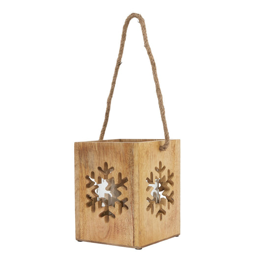 Natural Wooden Large Snowflake Tealight Candle Holder Decor - Darlington's Décor