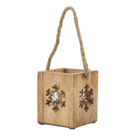 Natural Wooden Small Snowflake Tealight Candle Holder Decor - Darlington's Décor