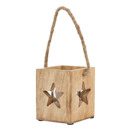 Natural Wooden Small Star Tealight Candle Holder Charm - Darlington's Décor
